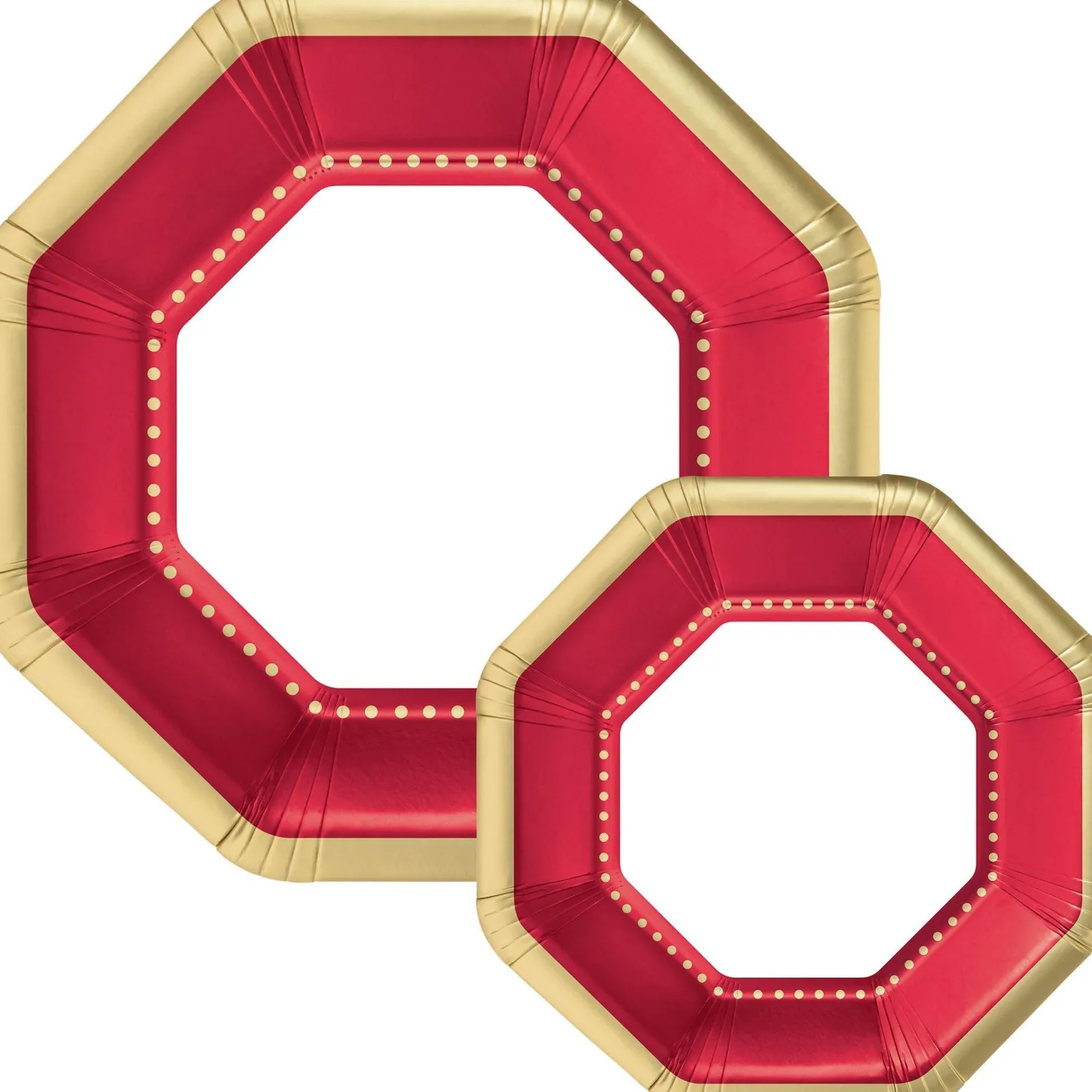 Octoganal Premium Paper Dinner (10.25in) & Dessert (7.5in) Plates with Color Border, 20ct, Assorted Colors