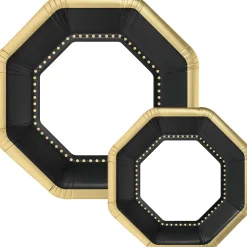 Octoganal Premium Paper Dinner (10.25in) & Dessert (7.5in) Plates with Color Border, 20ct, Assorted Colors