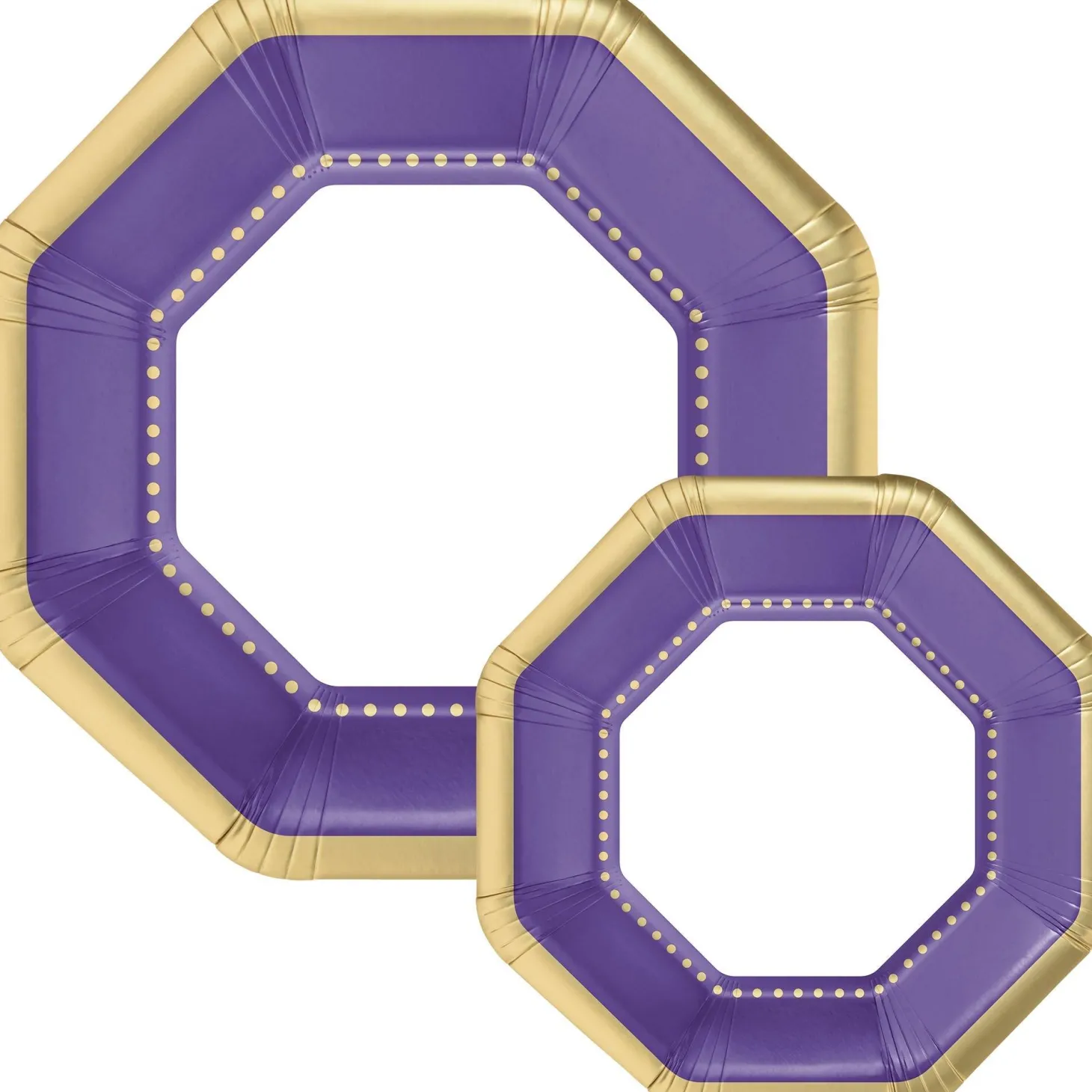 Octoganal Premium Paper Dinner (10.25in) & Dessert (7.5in) Plates with Color Border, 20ct, Assorted Colors