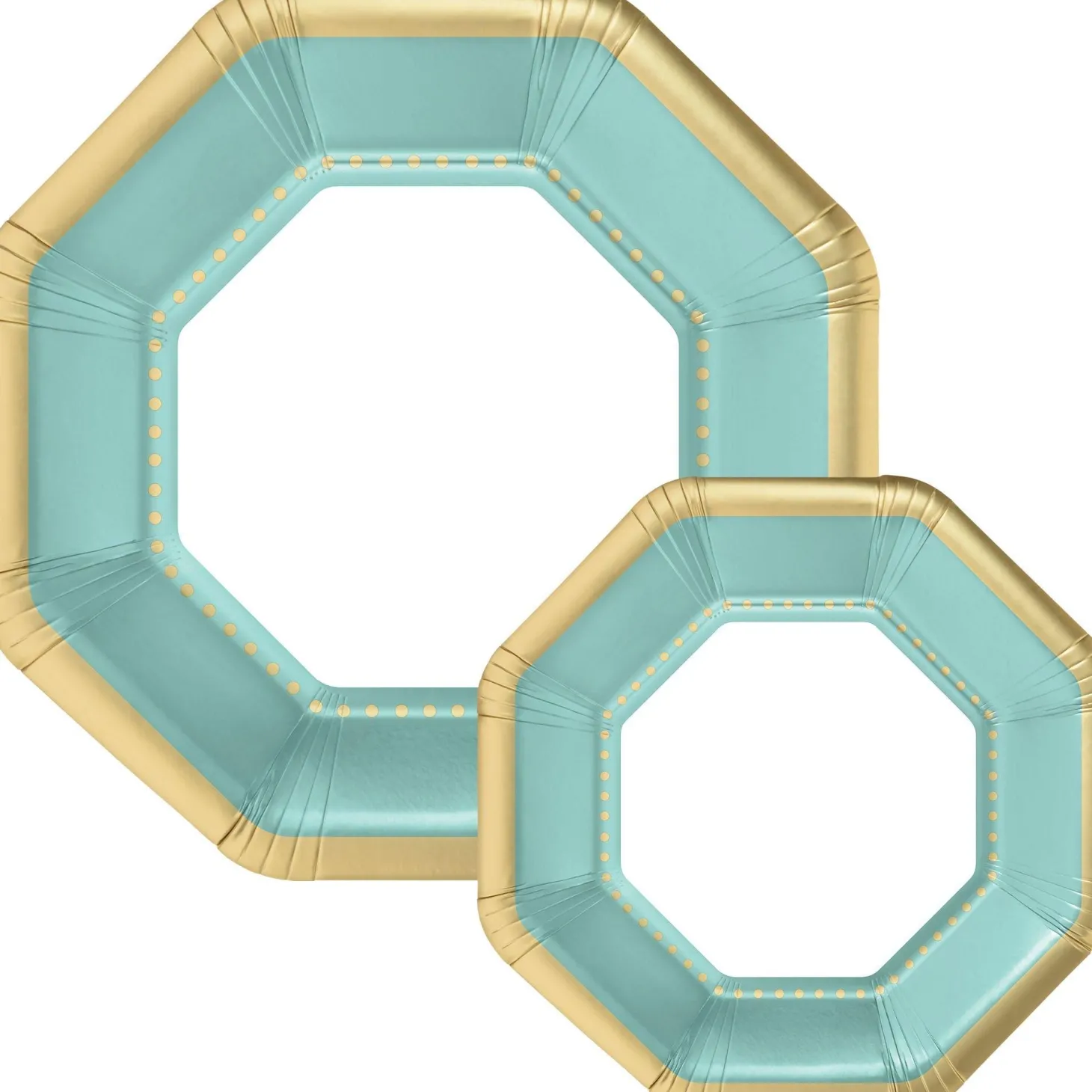 Octoganal Premium Paper Dinner (10.25in) & Dessert (7.5in) Plates with Color Border, 20ct, Assorted Colors