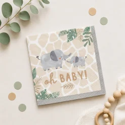 Oh Baby Soft Jungle Baby Shower Paper Beverage Napkins, 5in, 16ct
