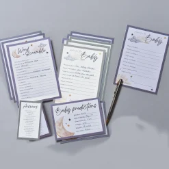 Over the Moon Baby Shower Games for 25 Guests, 75 Sheets, 3 Games - Baby Predictions, Wishes for Baby & Word Scramble