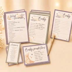 Over the Moon Baby Shower Games for 25 Guests, 75 Sheets, 3 Games - Baby Predictions, Wishes for Baby & Word Scramble