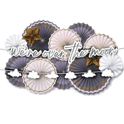 Over the Moon Baby Shower Paper Fan Room Decorating Kit, 14pc