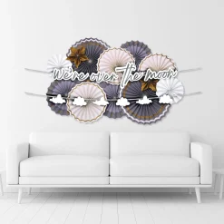 Over the Moon Baby Shower Paper Fan Room Decorating Kit, 14pc