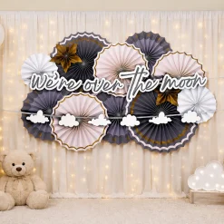 Over the Moon Baby Shower Paper Fan Room Decorating Kit, 14pc