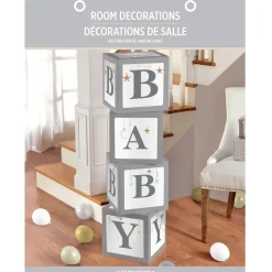 Over the Moon Pop-Up Baby Shower Block Decorations, 4pc