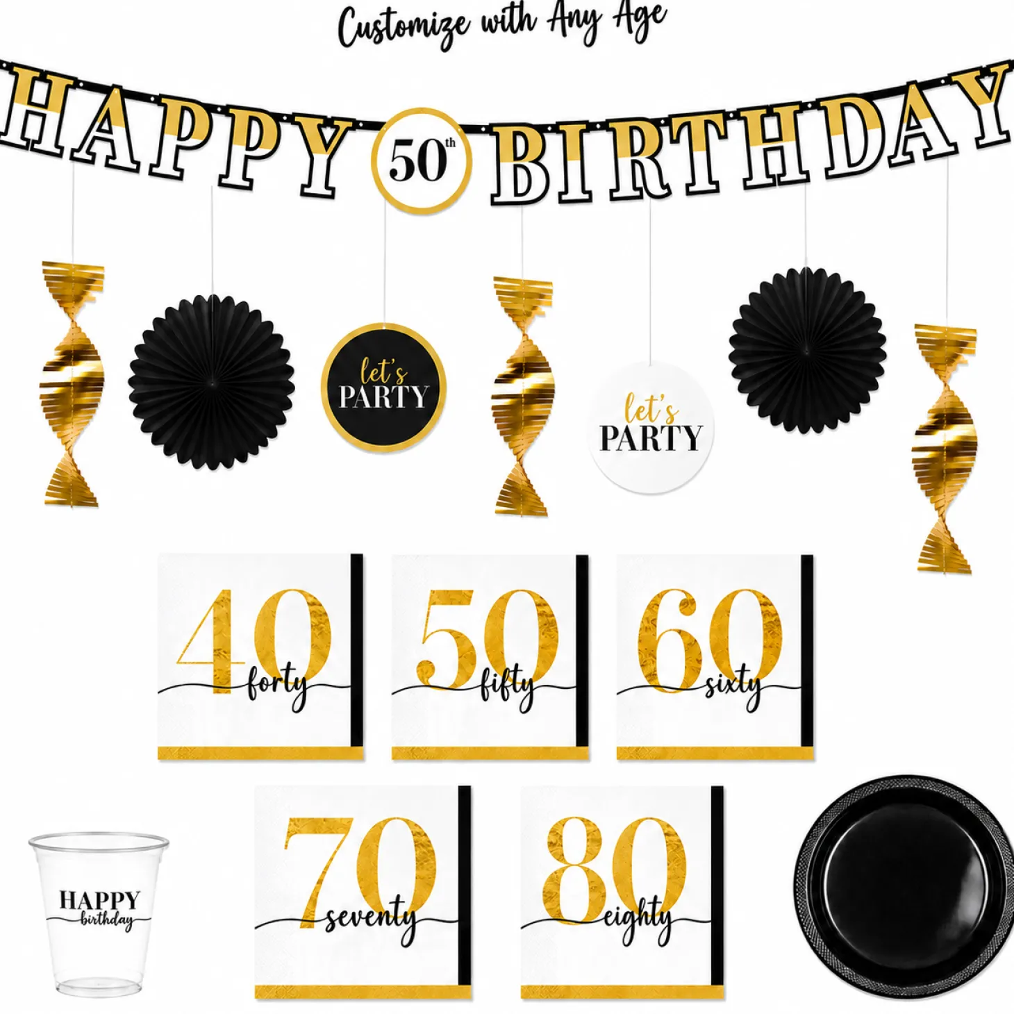 Party of the Ages Milestone Birthday Party Kit, Ages 40-80, 16 Guests