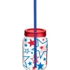 Patriotic Celebration Mason Plastic Cup with Straw, 18oz