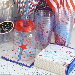 Patriotic Celebration Mason Plastic Cup with Straw, 18oz