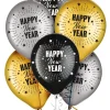 15pc, 11in, Black, Silver & Gold Happy New Year Latex Balloons