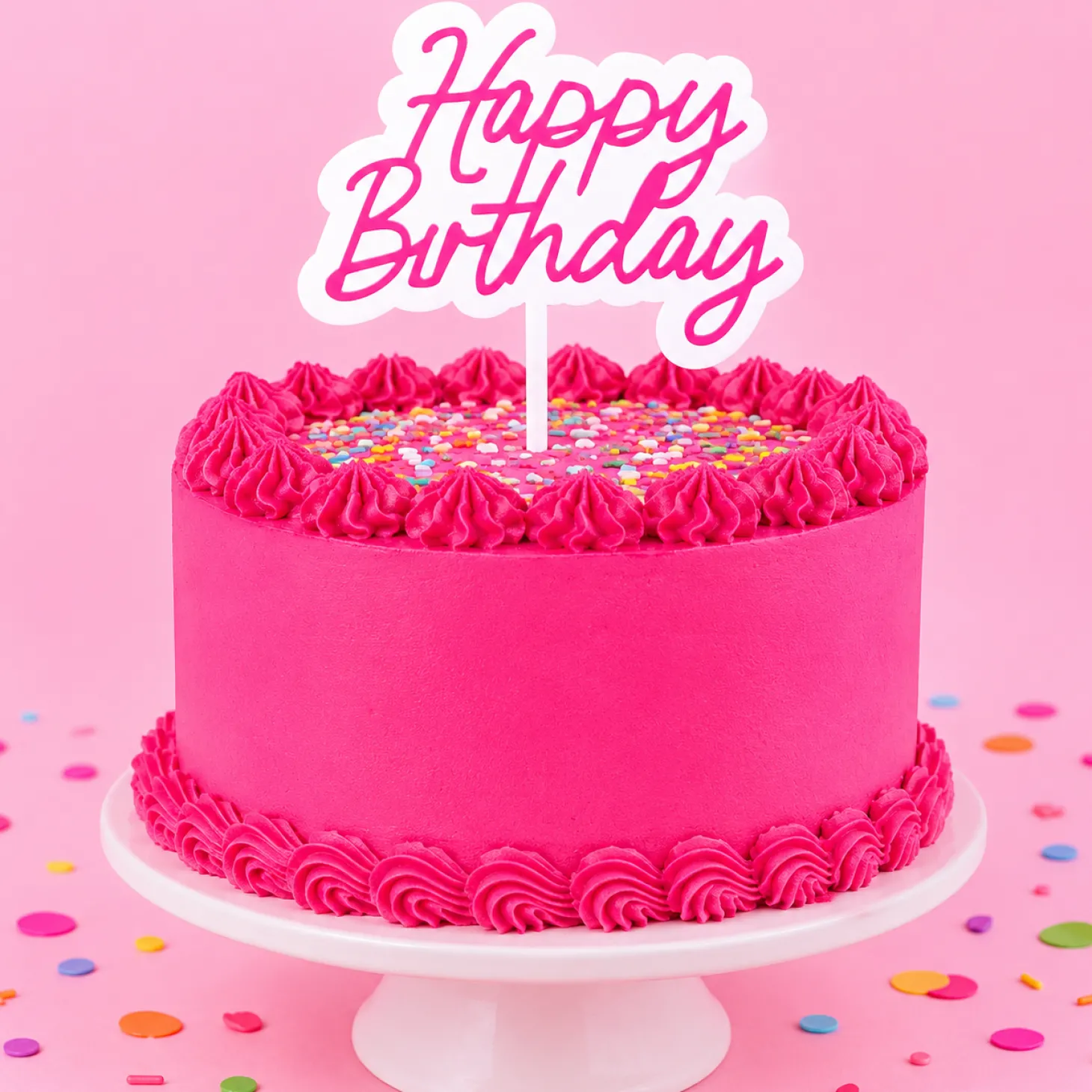 Pink Happy Birthday Cake Topper