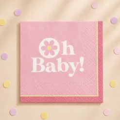 Pink Little Daisy Oh Baby Paper Beverage Napkins, 5in, 16ct