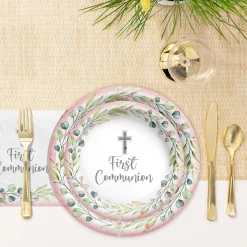 Pink My First Communion Paper Dinner Plates, 10in, 20ct