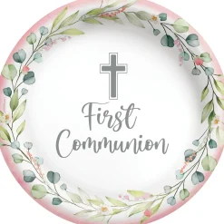 Pink My First Communion Paper Dinner Plates, 10in, 20ct