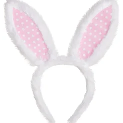 Pink Polka Dot Bunny Ears Fabric & Plastic Headband, 5in x 11in