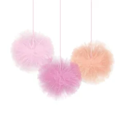 Pink Tulle Tissue Pom-Poms 3ct