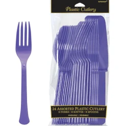 Plastic Cutlery Set, 24ct, Assorted Colors