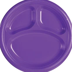 Plastic Divided Dinner Plates, 10.25in, Assorted Colors, Multiple Counts