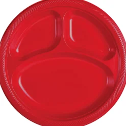 Plastic Divided Dinner Plates, 10.25in, Assorted Colors, Multiple Counts