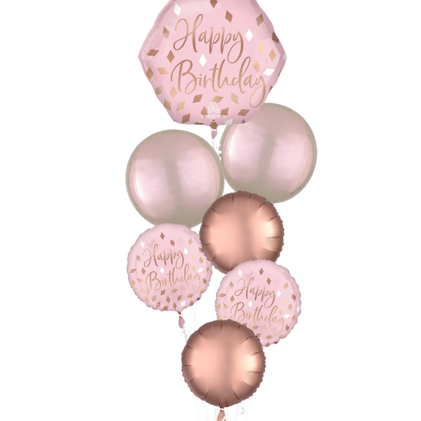 Premium Blush Birthday Foil Balloon Bouquet, 7pc