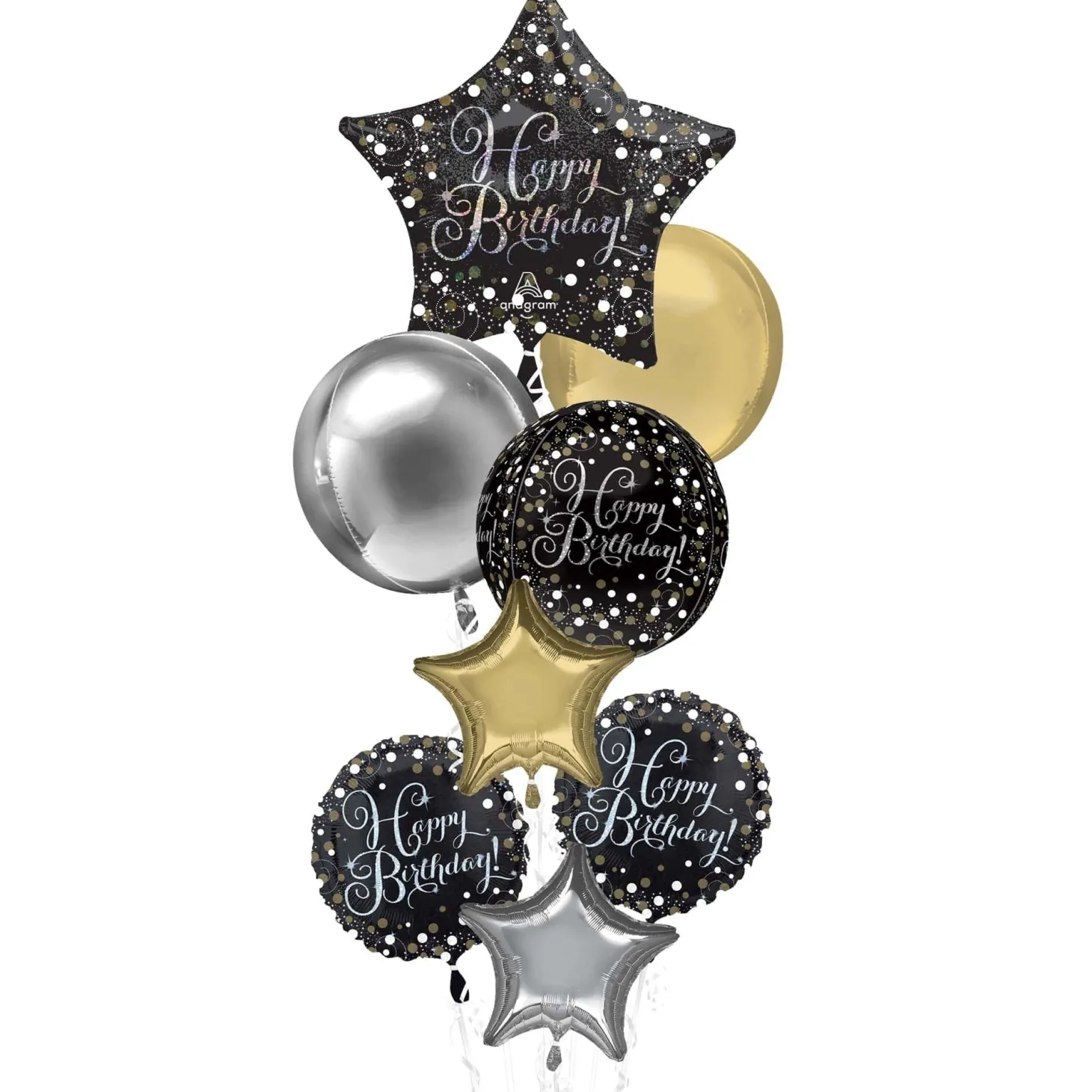 Premium Sparkling Celebration Birthday Foil Balloon Bouquet, 8pc
