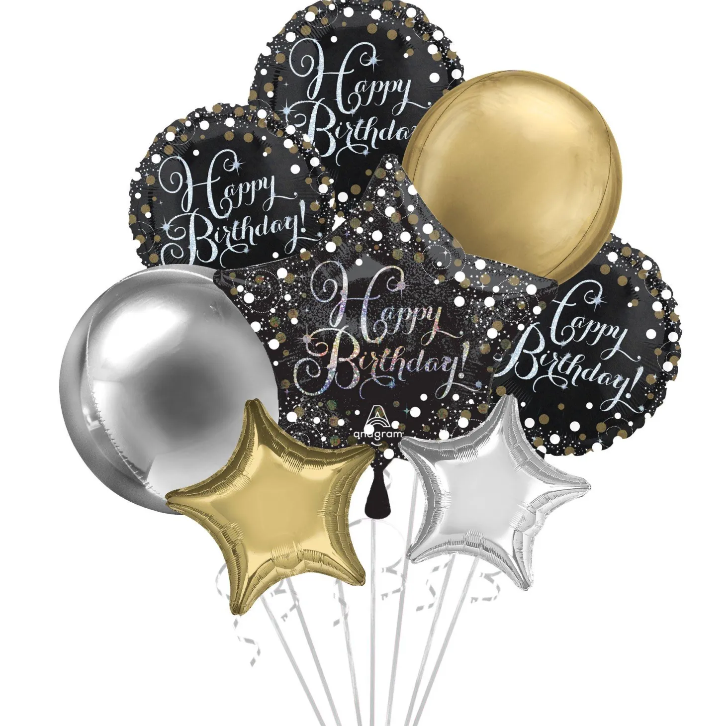 Premium Sparkling Celebration Birthday Foil Balloon Bouquet, 8pc