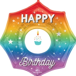 Rainbow Happy Birthday Cupcake Dangler Foil & Plastic Balloon, 33in - Doo-Dad