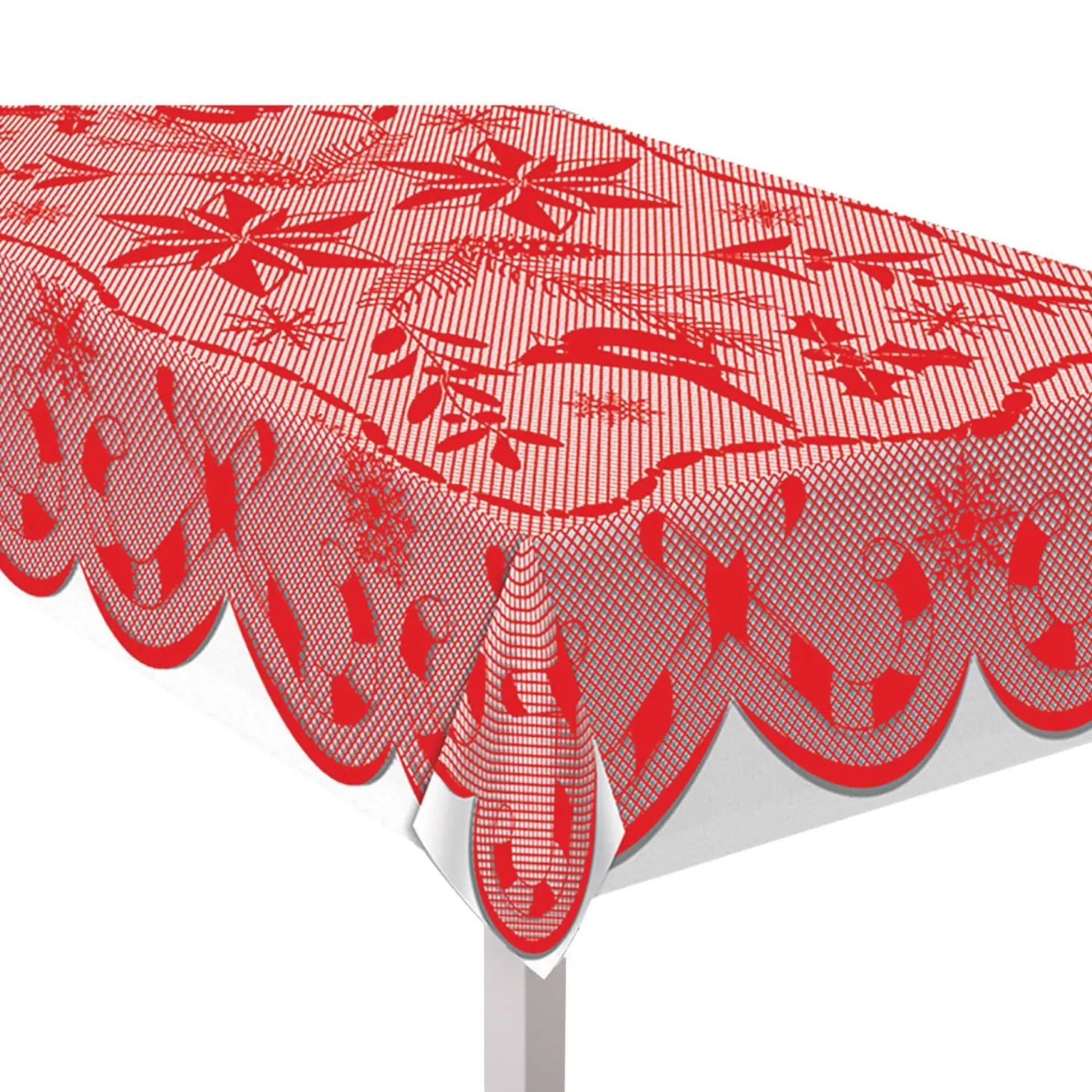 Red Lace Fabric Tablecover, 82in