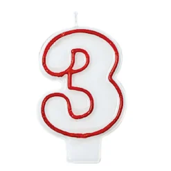 Red Outline Birthday Number (0-9) Candle, 3in