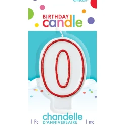 Red Outline Birthday Number (0-9) Candle, 3in