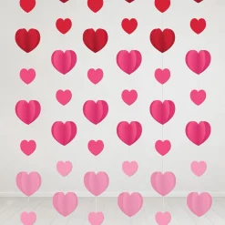 Red & Pink Dimensional Heart Paper String Decorations, 7ft, 6pc