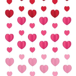 Red & Pink Dimensional Heart Paper String Decorations, 7ft, 6pc
