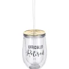 Retired Plastic Wine Glass with Lid and Straw