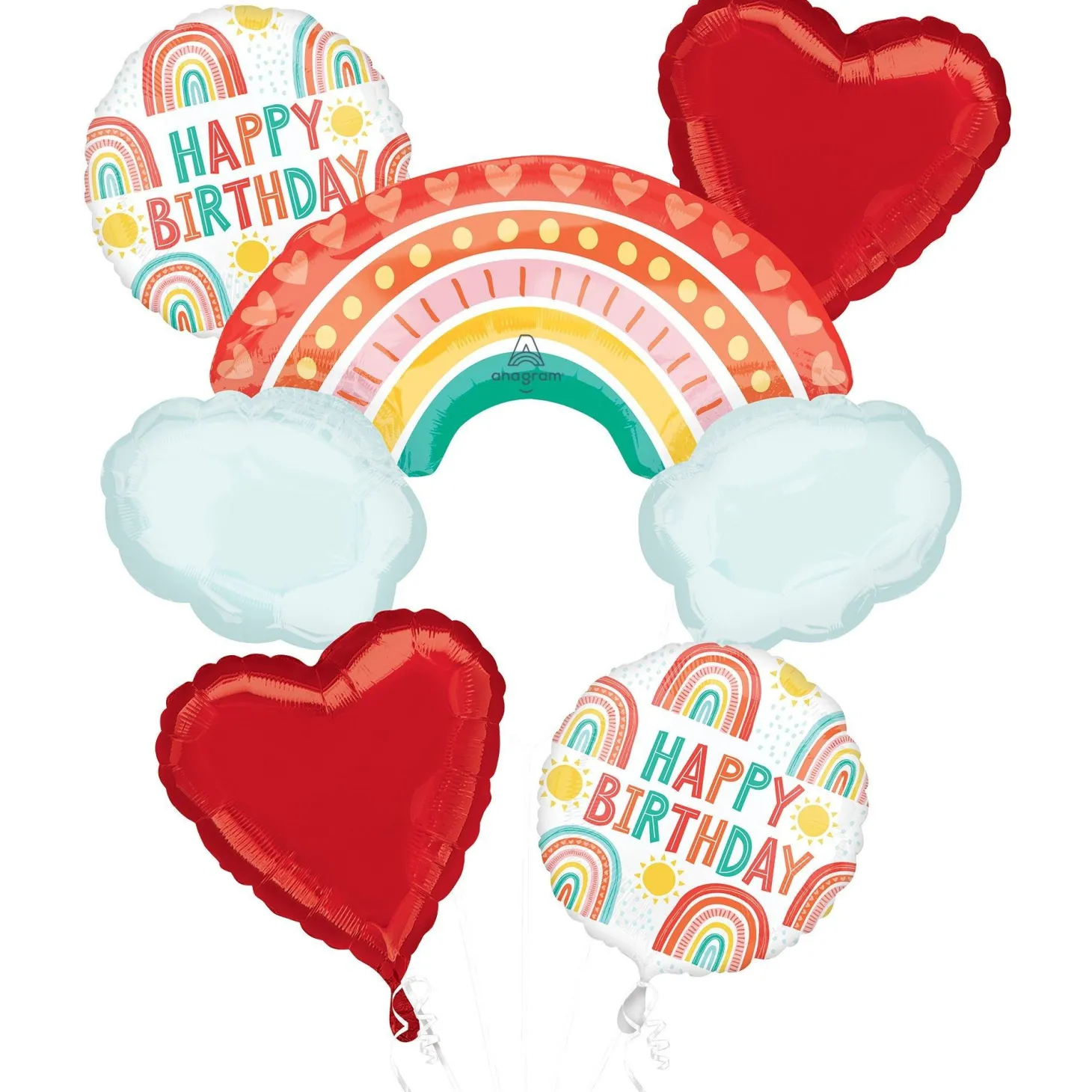 Retro Rainbow Foil Balloon Bouquet, 5pc