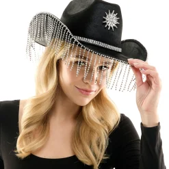 Rhinestone Fringe Black Cowboy Hat