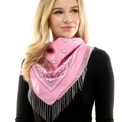 Rhinestone Fringe Pink Rodeo Scarf