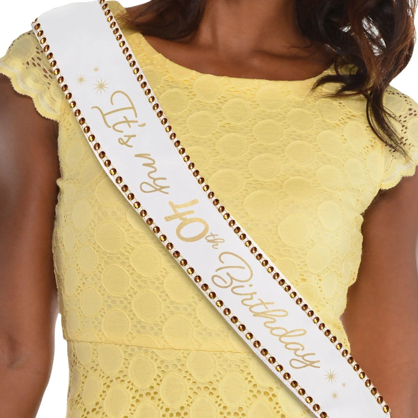 Rhinestone Golden Age Birthday Satin Sash, 30in, Ages