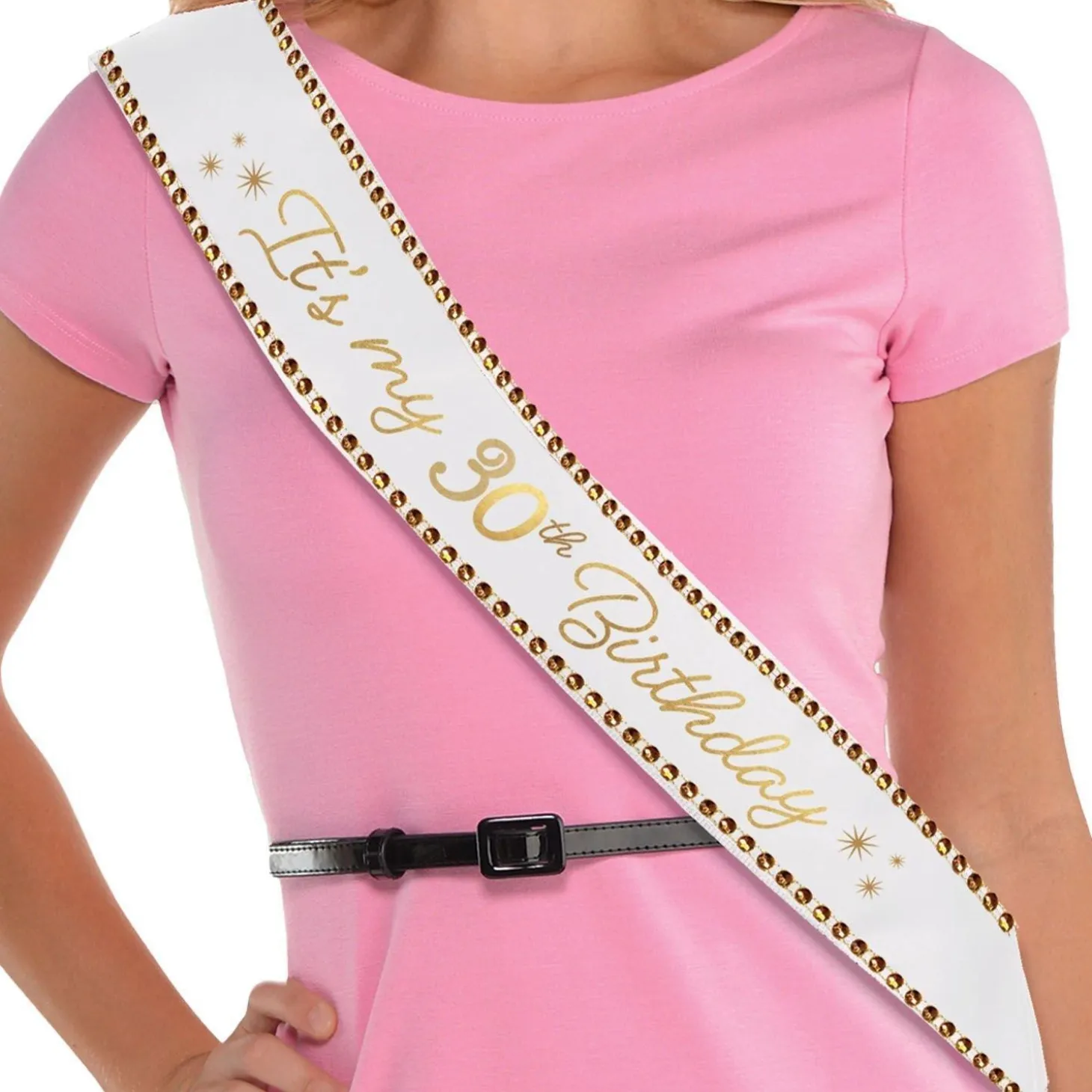 Rhinestone Golden Age Birthday Satin Sash, 30in, Ages