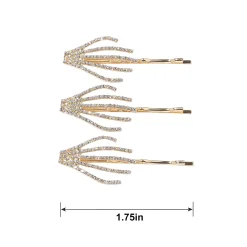 Rhinestone Skeleton Hand Hair Pins, 3ct
