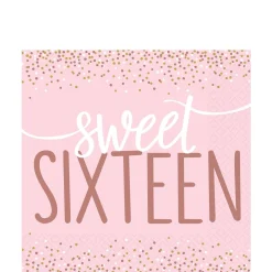 Rose Gold & Pink Sweet 16 Lunch Napkins 16ct