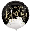 Satin Black, Silver & Gold Happy Birthday Foil Balloon (24in) with Balloon Tail (3.75ft)