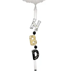 Satin Black, Silver & Gold Happy Birthday Foil Balloon (24in) with Balloon Tail (3.75ft)