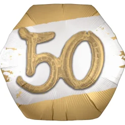 Satin Golden Age Happy Birthday Hexagonal Foil Balloon, 30in x 28in, Ages