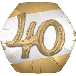 Satin Golden Age Happy Birthday Hexagonal Foil Balloon, 30in x 28in, Ages