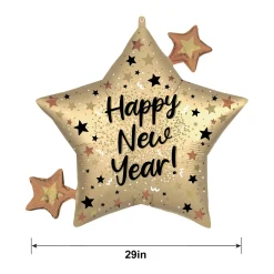 Satin Happy New Year Star Cluster Foil Balloon, 29in x 27in - Natural Sparkle