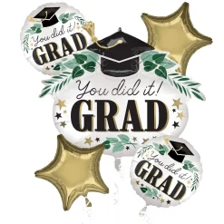Satin Ivy & Stars You Did It Grad Foil Balloon Bouquet, 5pc