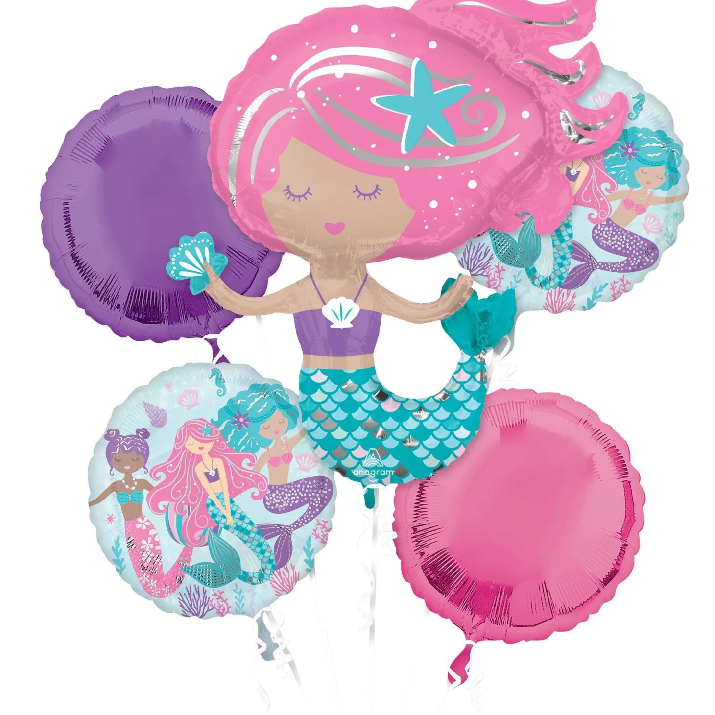 Shimmering Mermaid Foil Balloon Bouquet, 5pc