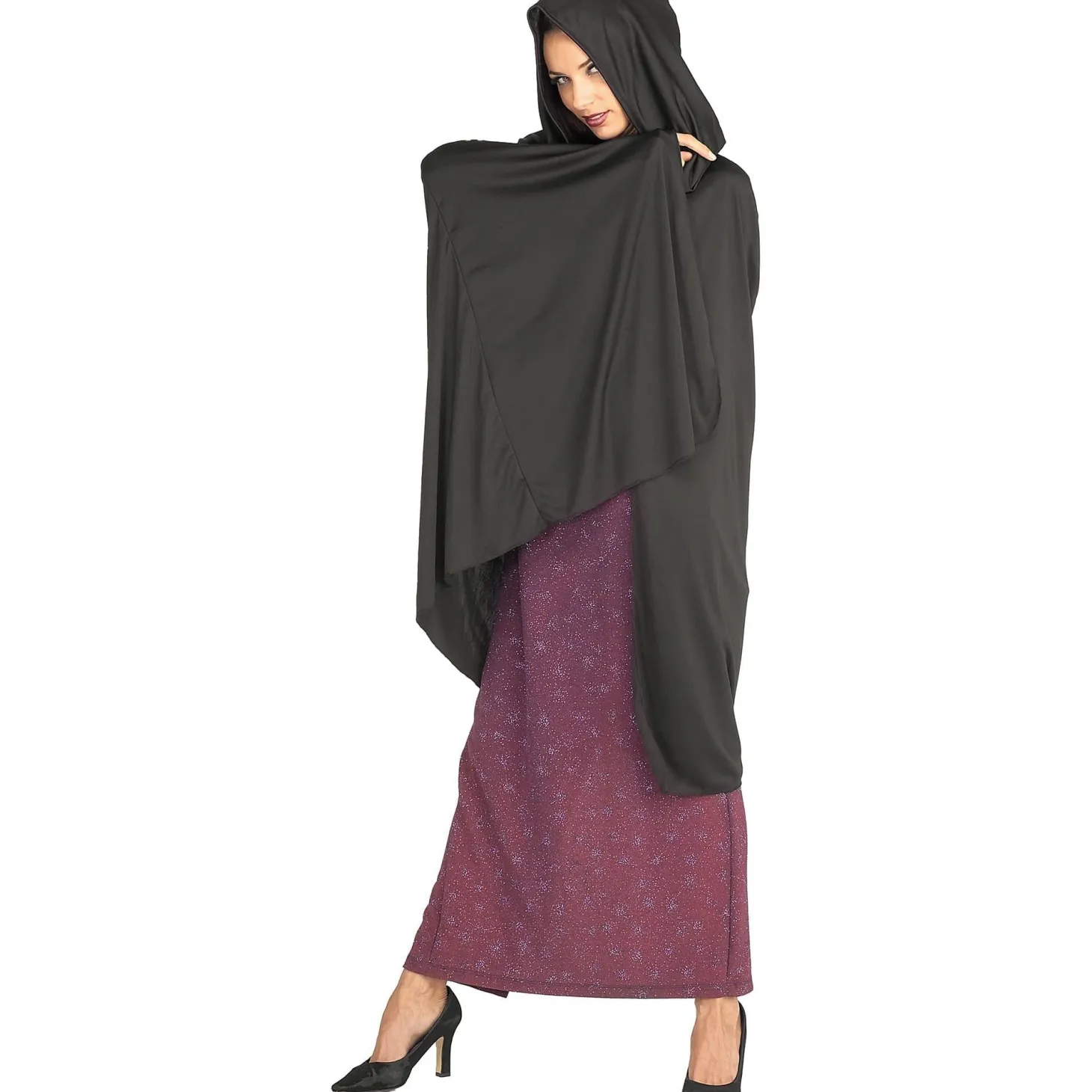 Short Hooded Fabric Cape Black