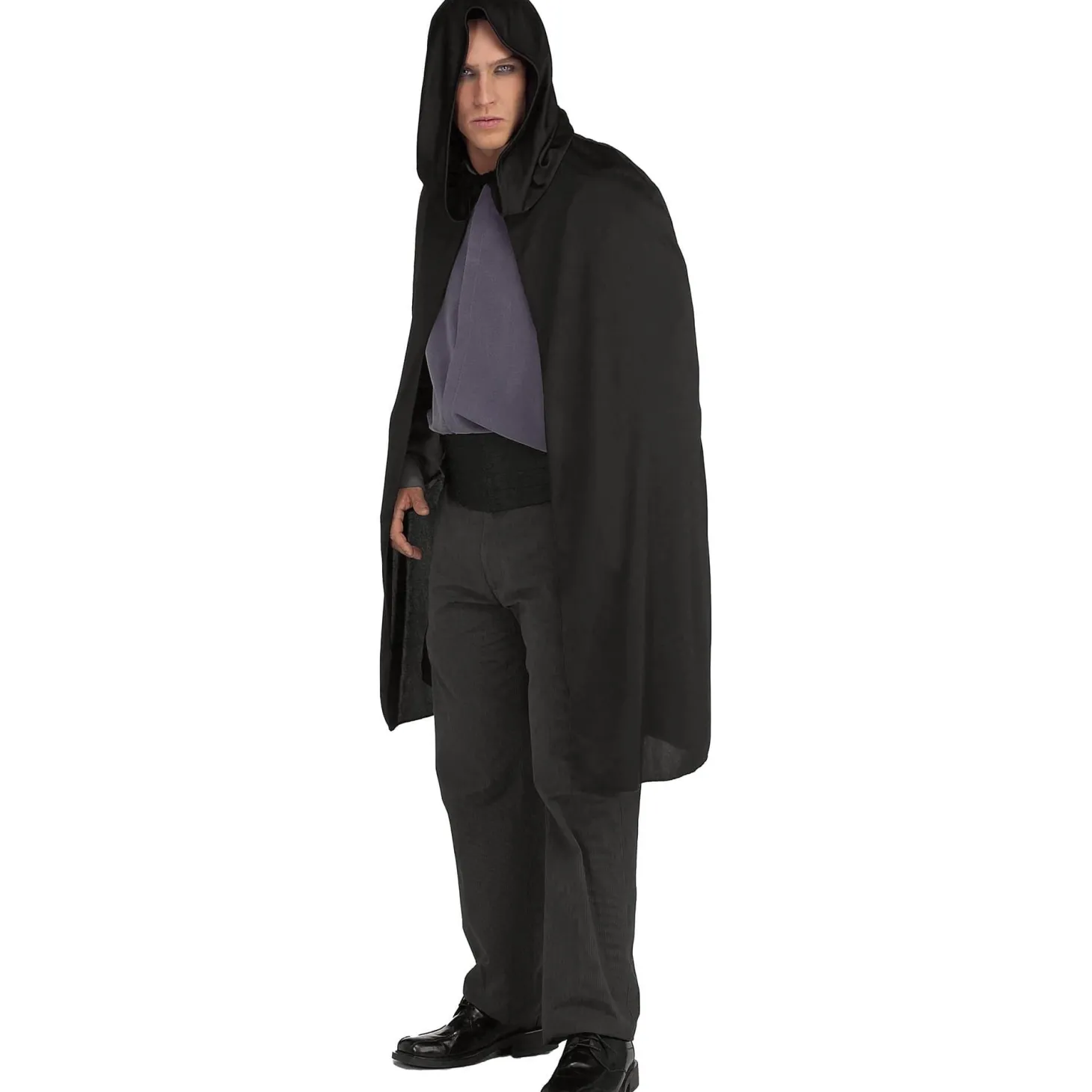 Short Hooded Fabric Cape Black
